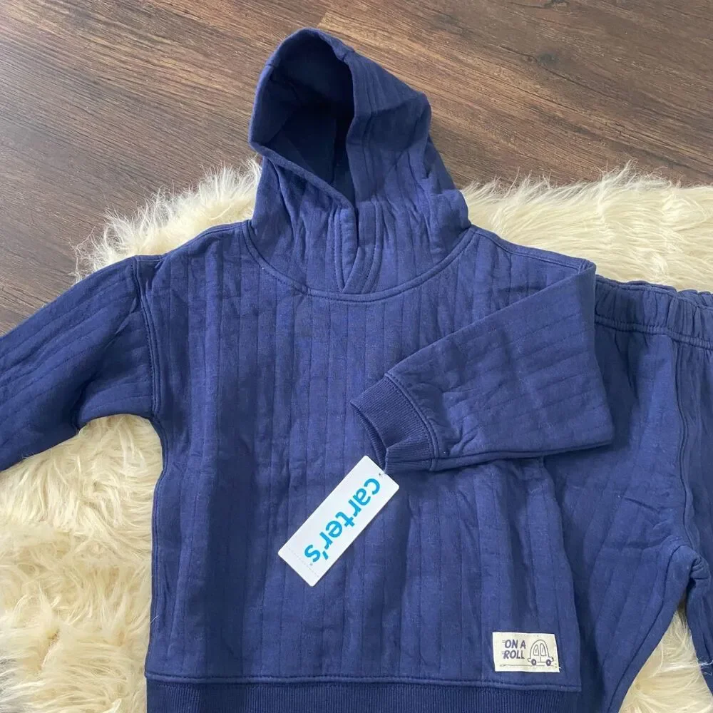 NWT Carter's Baby Boy 2-Piece Hooded Tee & Pant Set - Navy 18 Months